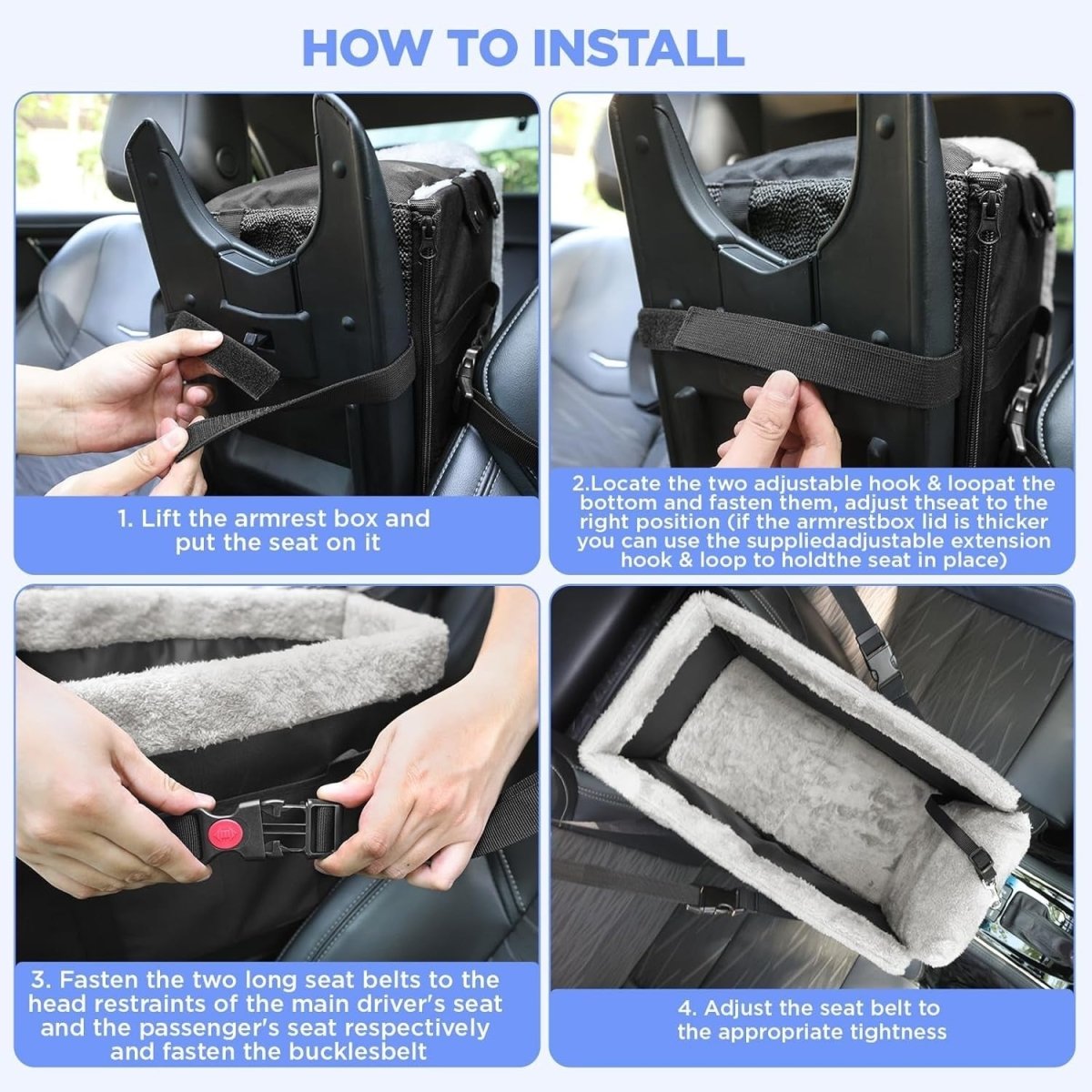 Center Console Dog Car Seat Booster Foldable Safety Leash Storage - Kwikley