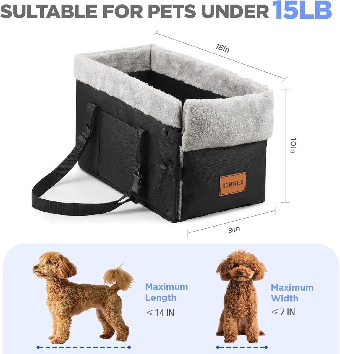 Center Console Dog Car Seat Booster Foldable Safety Leash Storage - Kwikley