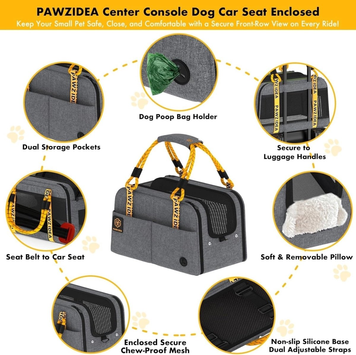 Center Console Dog Car Seat Enclosed Pet Carrier Booster for Small Pets - Kwikley