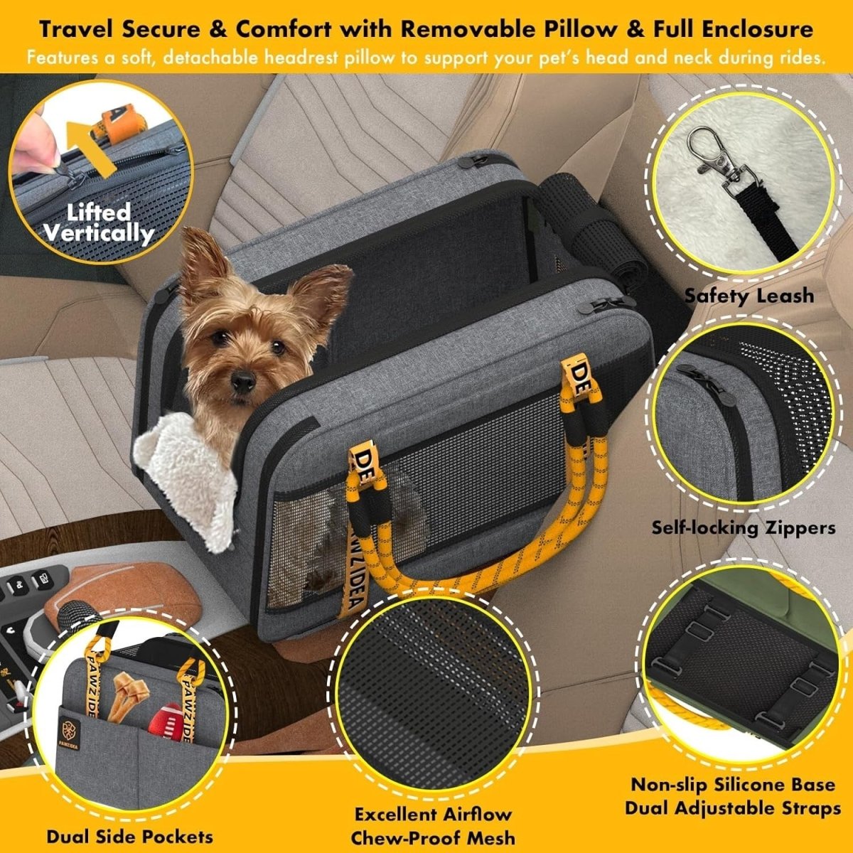 Center Console Dog Car Seat Enclosed Pet Carrier Booster for Small Pets - Kwikley