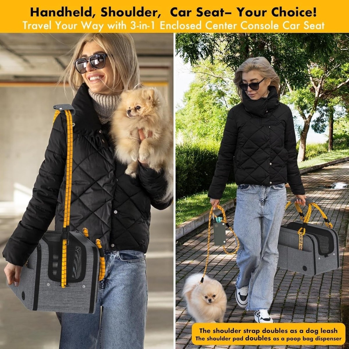 Center Console Dog Car Seat Enclosed Pet Carrier Booster for Small Pets - Kwikley