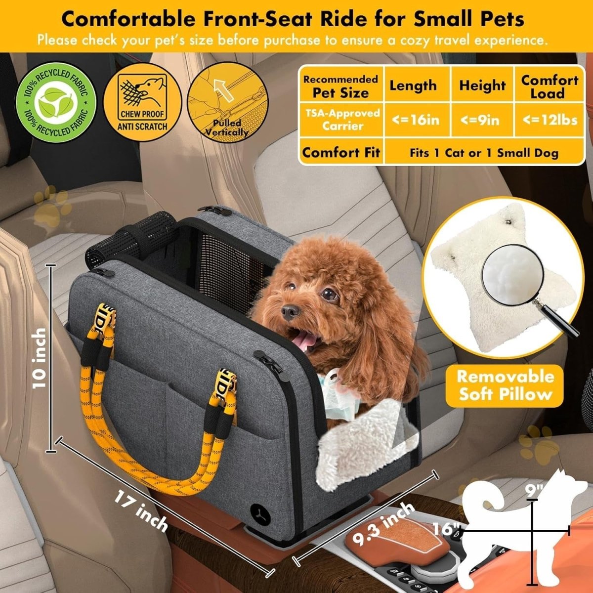 Center Console Dog Car Seat Enclosed Pet Carrier Booster for Small Pets - Kwikley