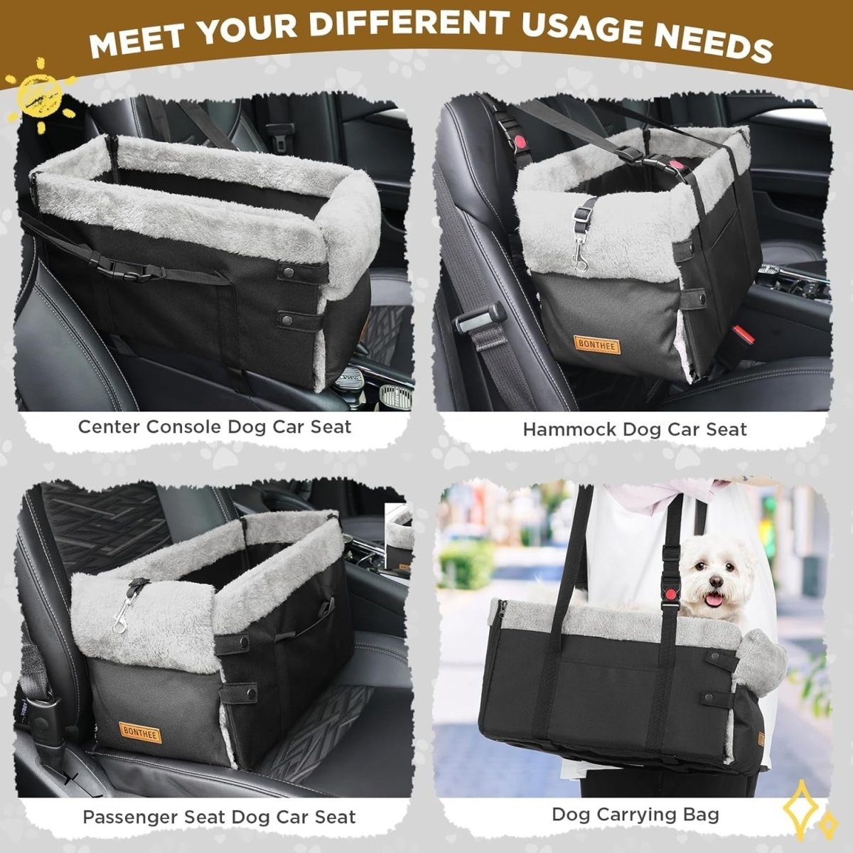 Center Console Dog Car Seat Foldable Booster Safety Hook Storage - Kwikley