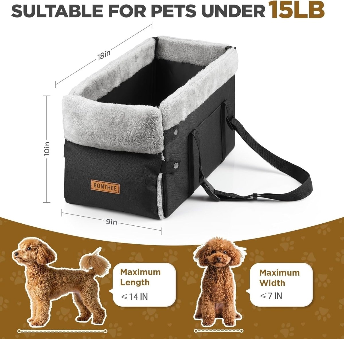 Center Console Dog Car Seat Foldable Booster Safety Hook Storage - Kwikley