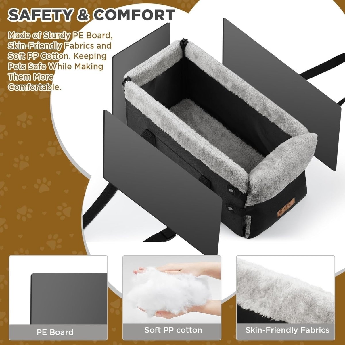 Center Console Dog Car Seat Foldable Booster Safety Hook Storage - Kwikley