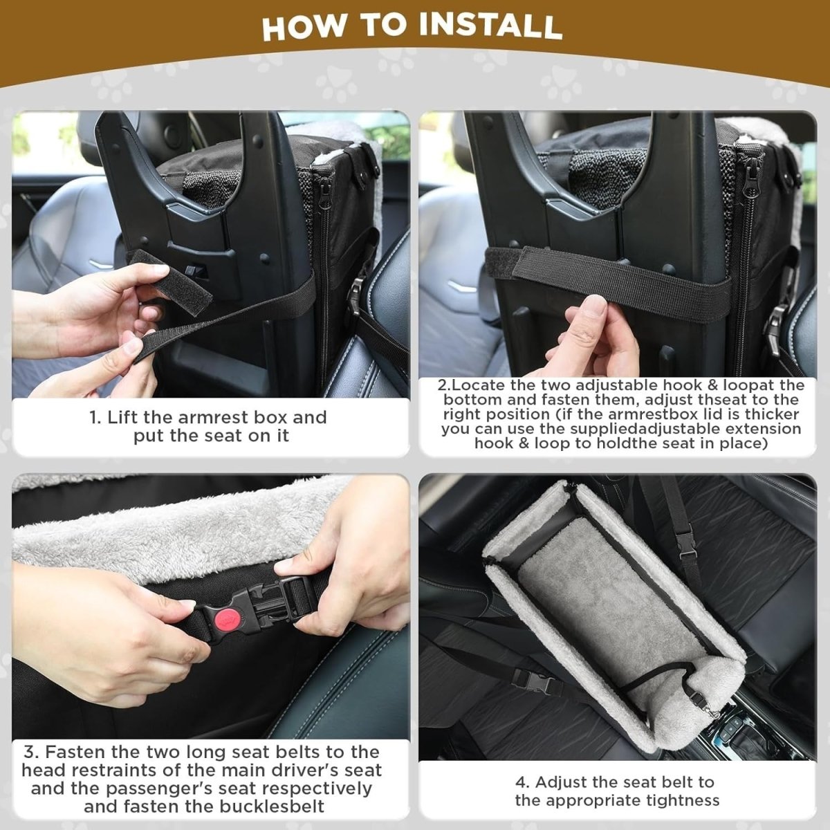 Center Console Dog Car Seat Foldable Booster Safety Hook Storage - Kwikley
