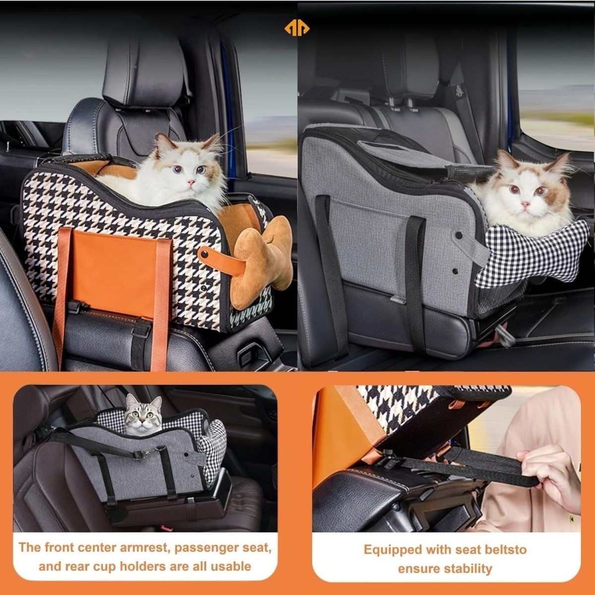 Center Console Dog Car Seat Pet Booster Carrier Bed for Small Dogs Cats - Kwikley