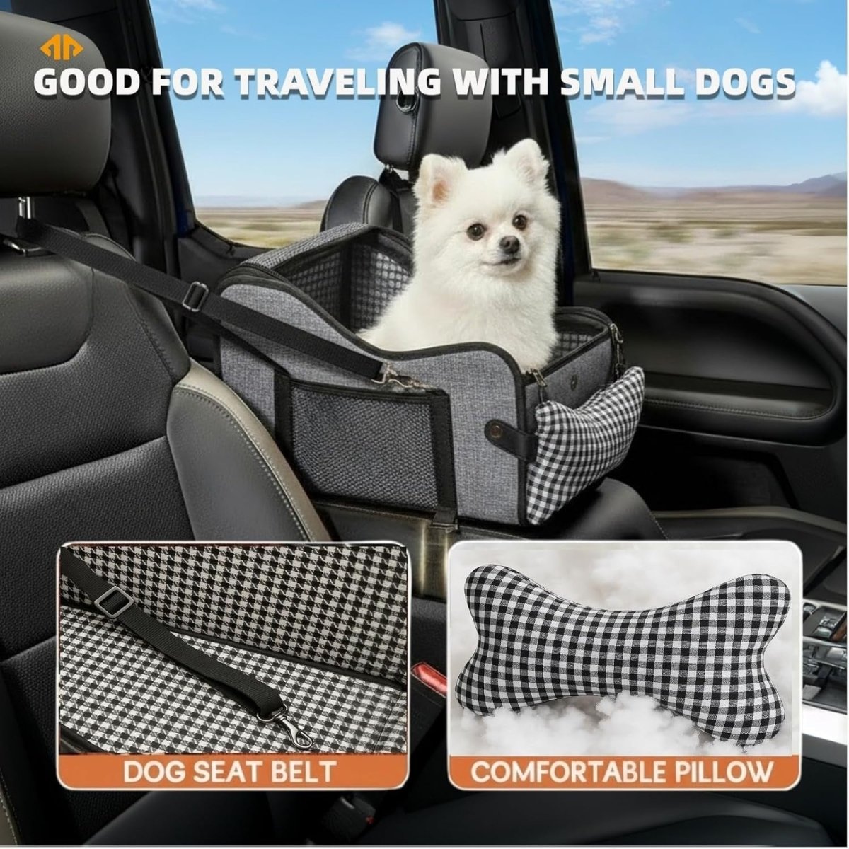 Center Console Dog Car Seat Pet Booster Carrier Bed for Small Dogs Cats - Kwikley
