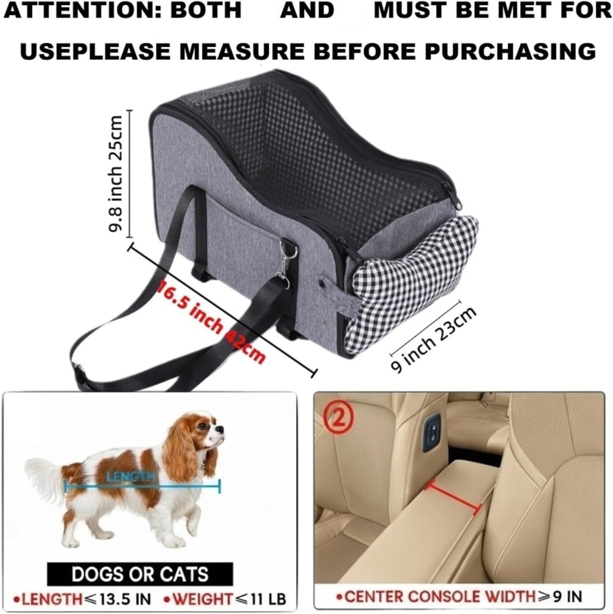 Center Console Dog Car Seat Pet Booster Carrier Bed for Small Dogs Cats - Kwikley