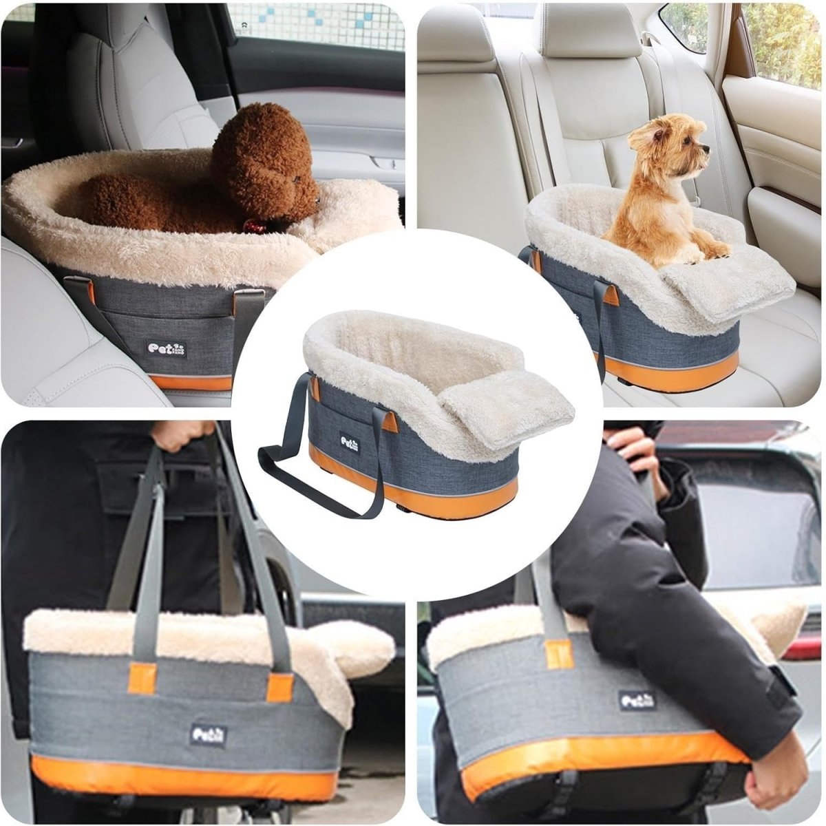 Center Console Dog Car Seat Pet Travel Carrier Bed Small Dogs Cats - Kwikley