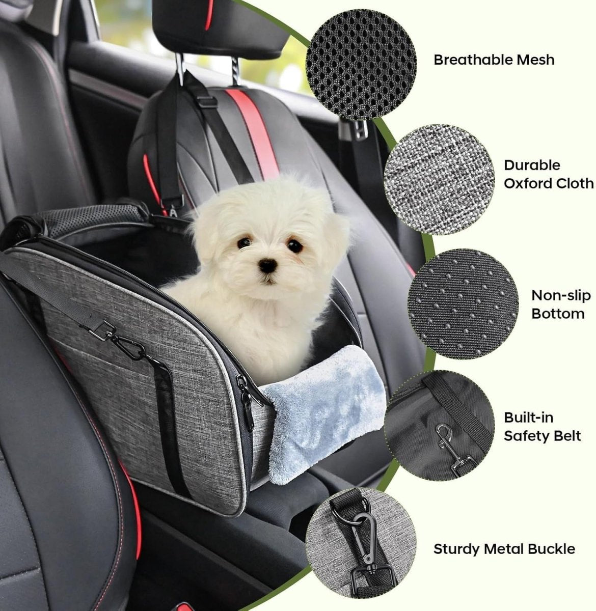 Center Console Dog Car Seat Safety Booster Bed Washable Pet Carrier - Kwikley