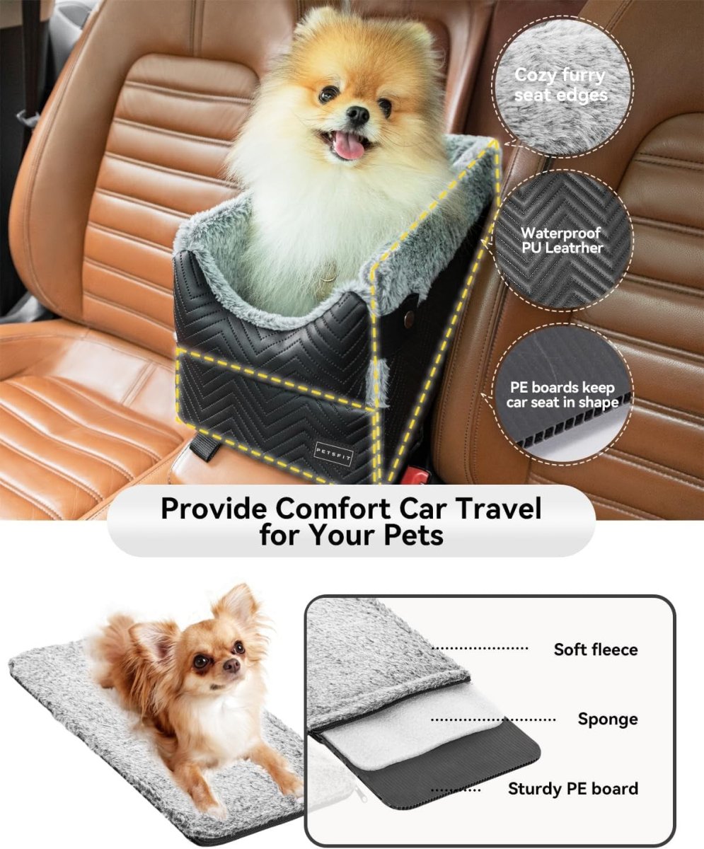 Center Console Dog Car Seat Safety Tether Booster Bed Small Dogs 9lb - Kwikley