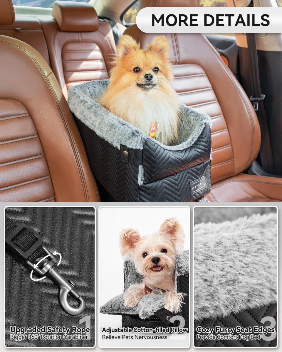 Center Console Dog Car Seat Safety Tether Booster Bed Small Dogs 9lb - Kwikley