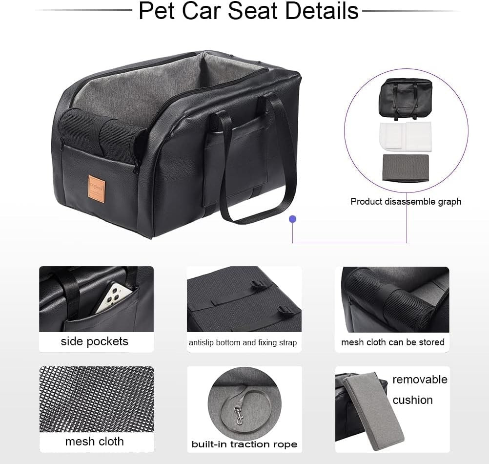 Centre Console Dog Car Seat Booster Small Dog Cat Carrier Armrest Seat - Kwikley