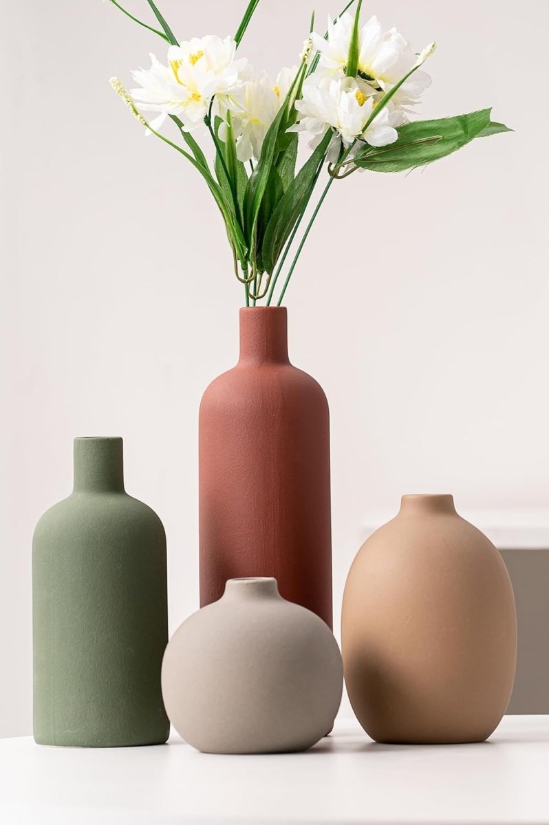 Ceramic Flower Vase Set of 4 Multicolor Modern Table Shelf Decor - Kwikley