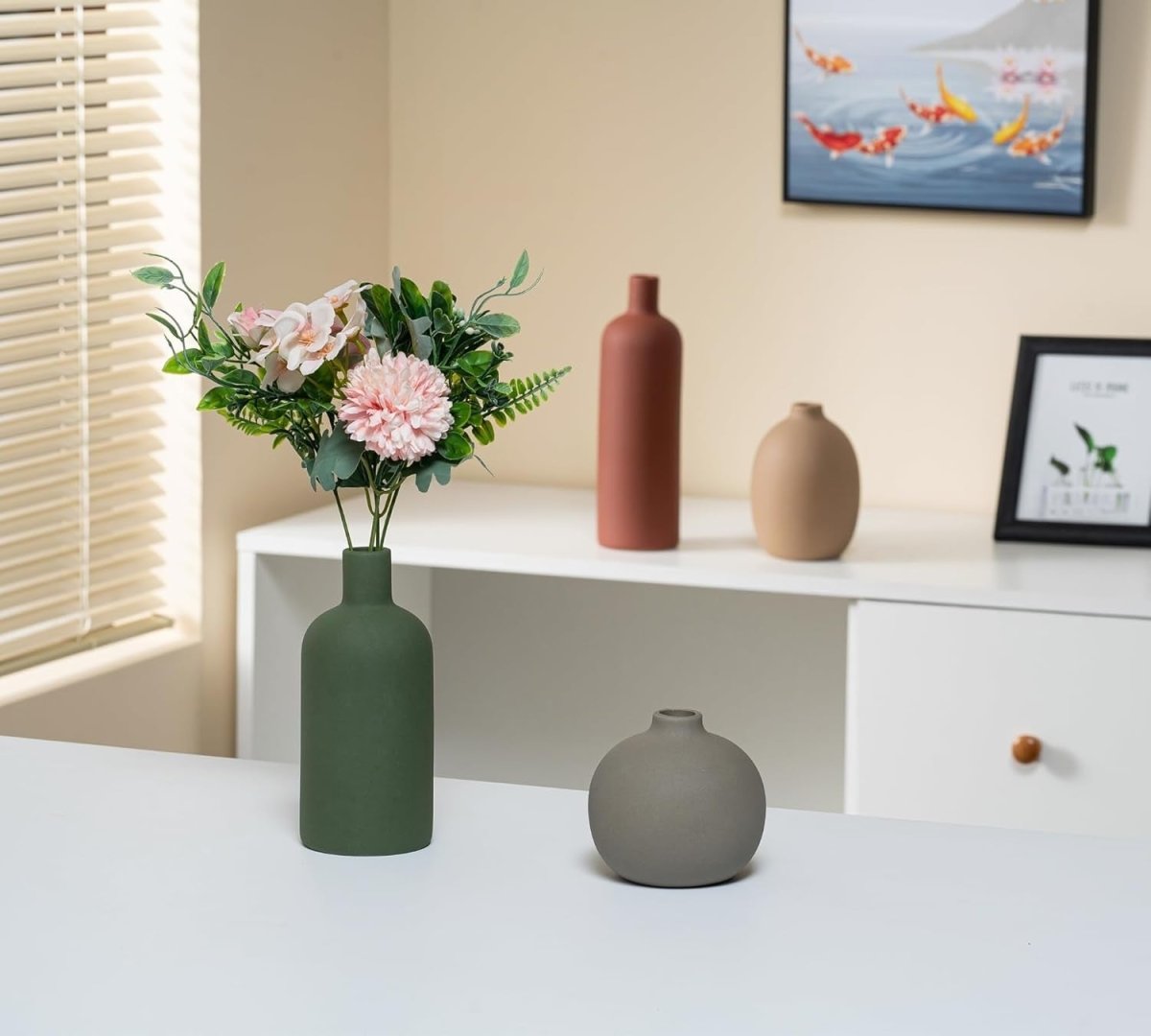 Ceramic Flower Vase Set of 4 Multicolor Modern Table Shelf Decor - Kwikley