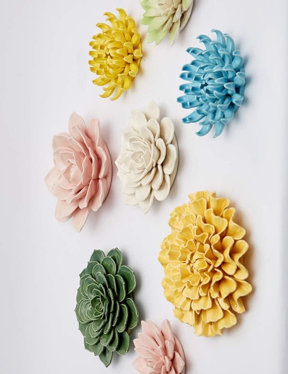 Ceramic Flower Wall Art Blue 17cm Modern Floral Decor - Kwikley