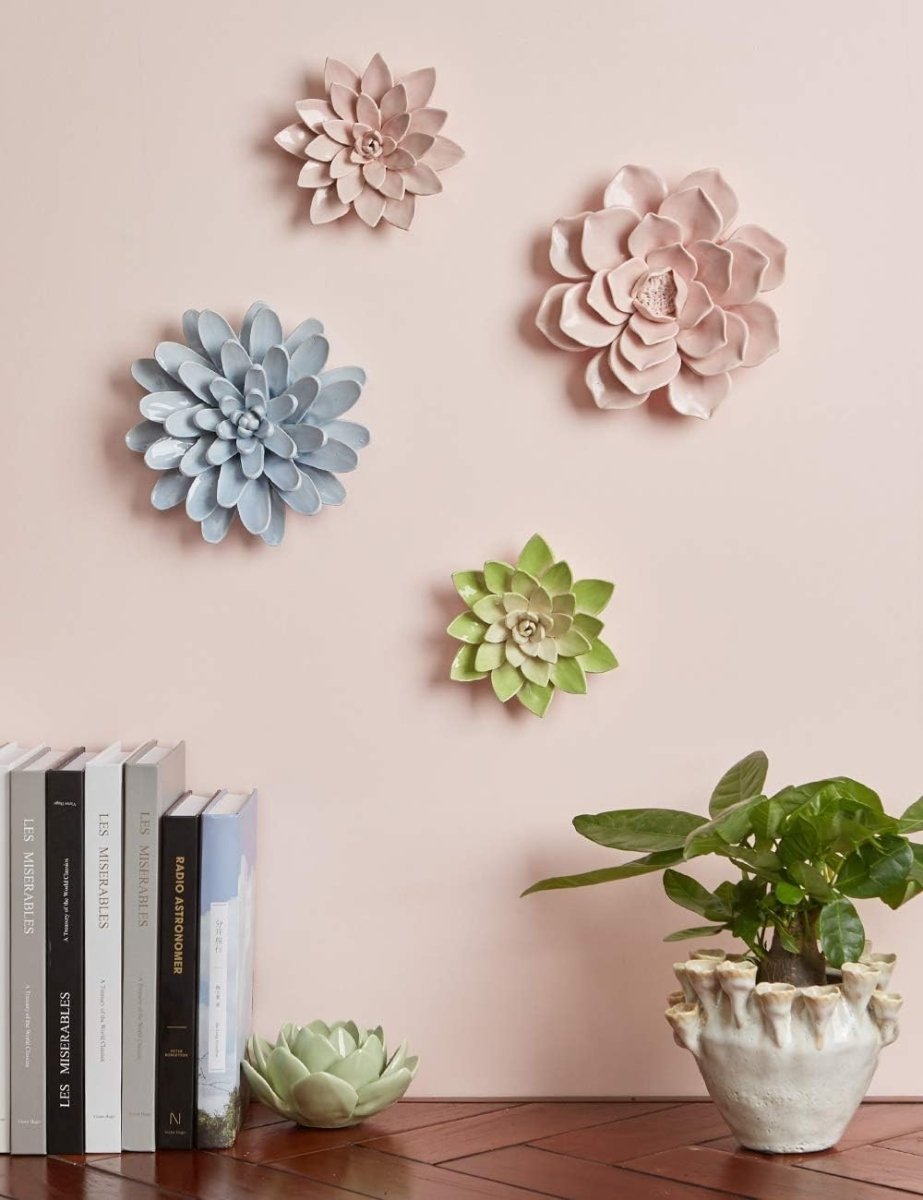 Ceramic Flower Wall Art Blue 17cm Modern Floral Decor - Kwikley