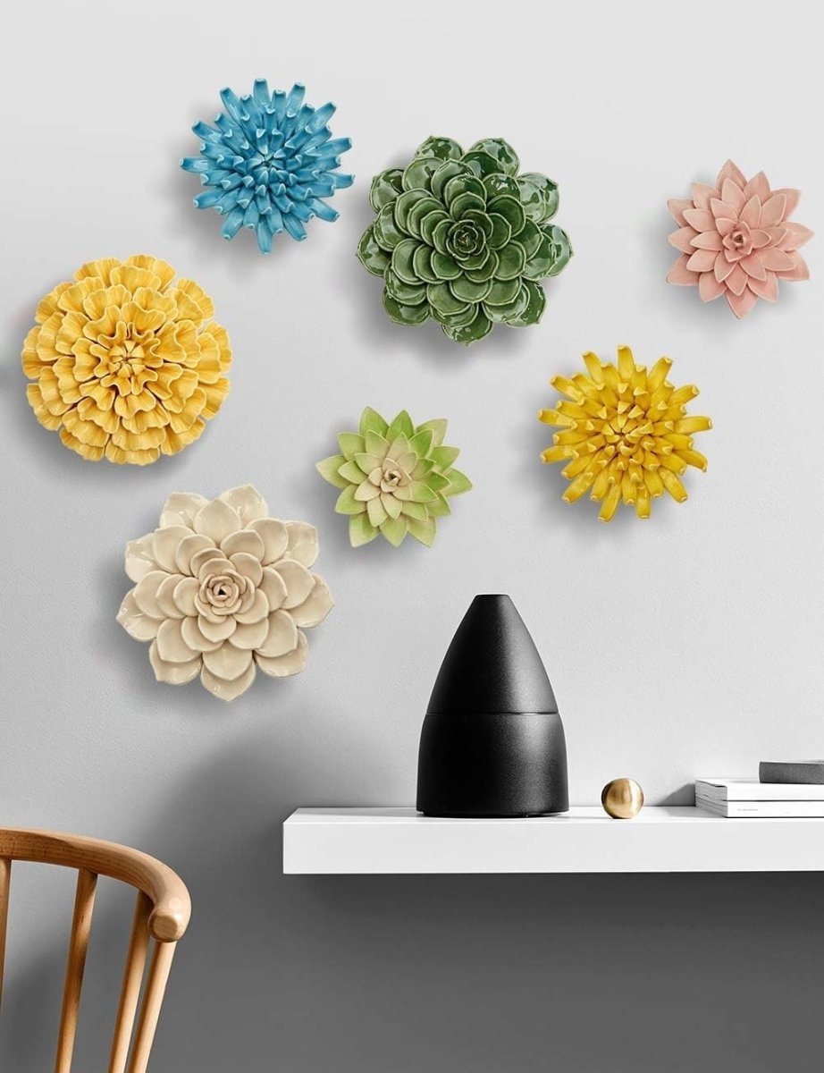 Ceramic Flower Wall Art Blue 17cm Modern Floral Decor - Kwikley