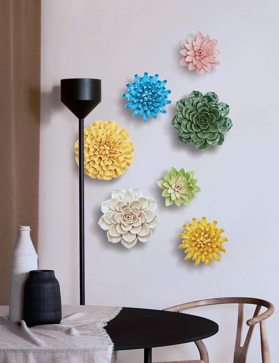 Ceramic Flower Wall Art Blue 17cm Modern Floral Decor - Kwikley
