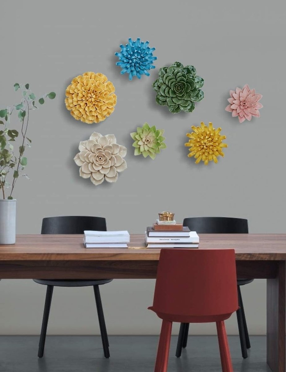 Ceramic Flower Wall Art Blue 17cm Modern Floral Decor - Kwikley