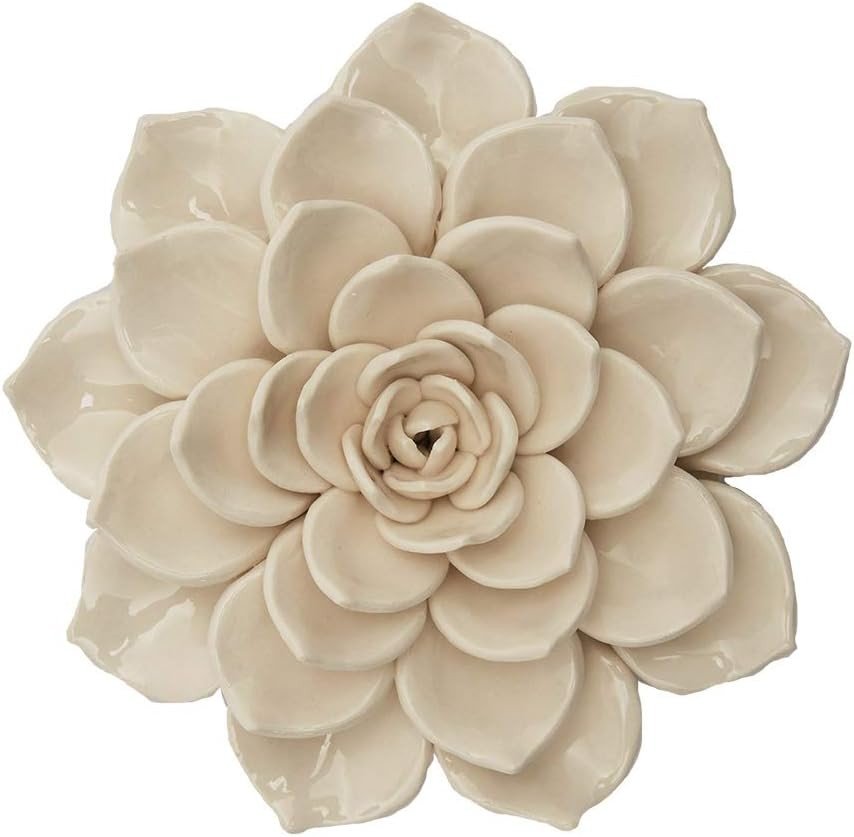 Ceramic Flower Wall Art Sculpture 17cm White Decor - Kwikley