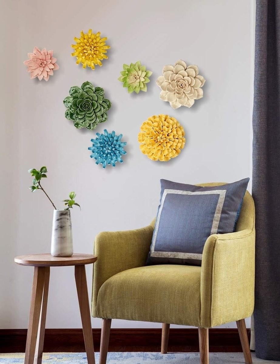 Ceramic Flower Wall Art Sculpture 17cm White Decor - Kwikley