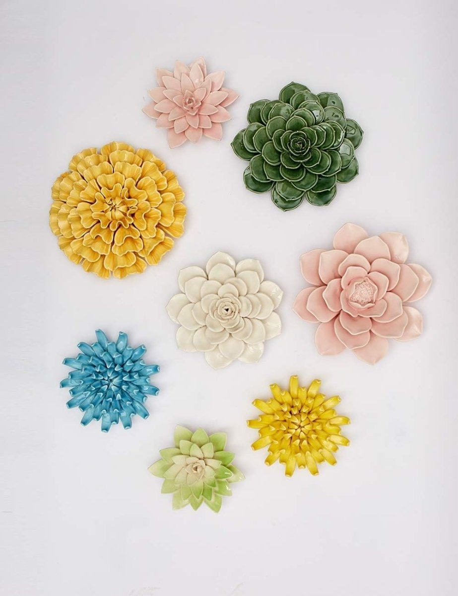 Ceramic Flower Wall Art Sculpture 17cm White Decor - Kwikley
