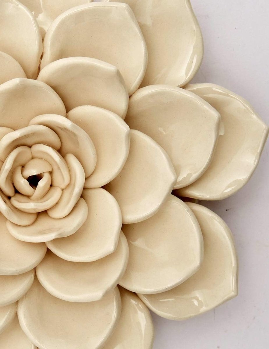 Ceramic Flower Wall Art Sculpture 17cm White Decor - Kwikley