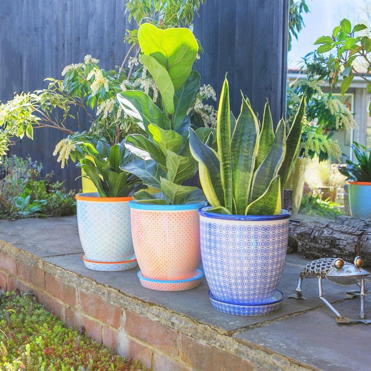 Ceramic Plant Pots 3 Pack 20.5cm Orange Porcelain Planters - Kwikley