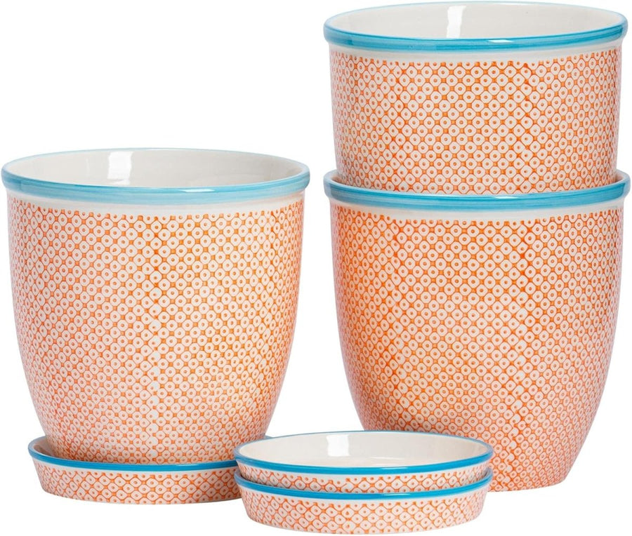 Ceramic Plant Pots 3 Pack 20.5cm Orange Porcelain Planters - Kwikley