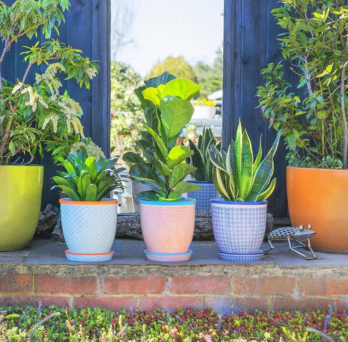 Ceramic Plant Pots 3 Pack 20.5cm Orange Porcelain Planters - Kwikley