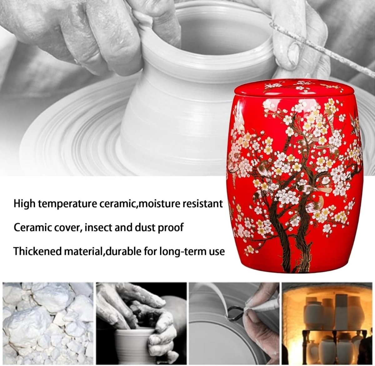 Ceramic Rice Storage Jar 5KG Airtight Grain Container with Lid Handle - Kwikley