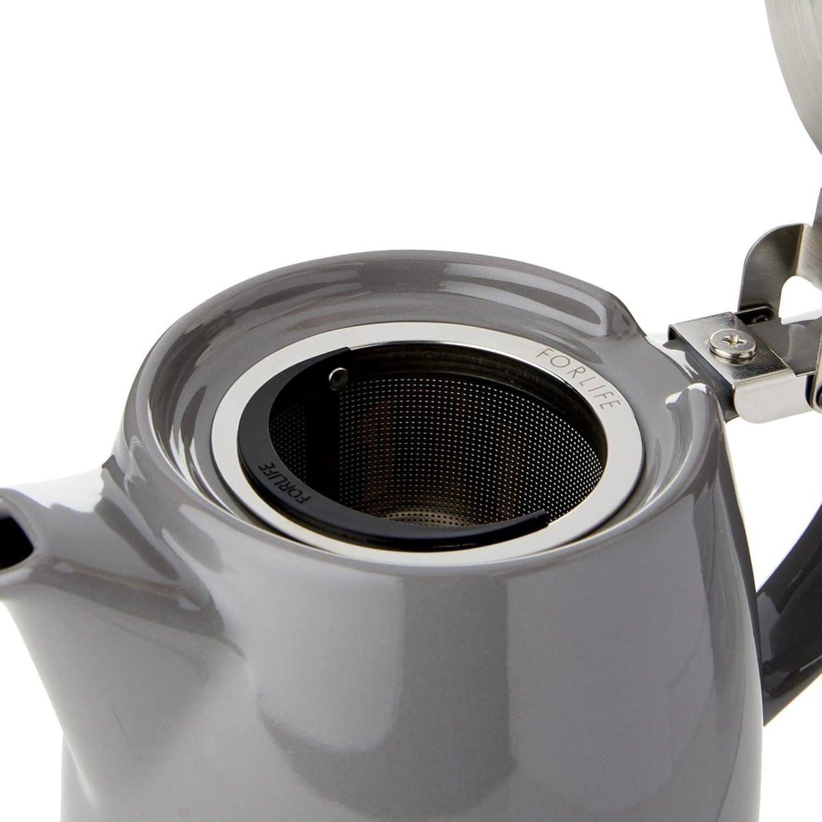 Ceramic Teapot 530ml Grey Tea Pot Stainless Steel Infuser Lid - Kwikley