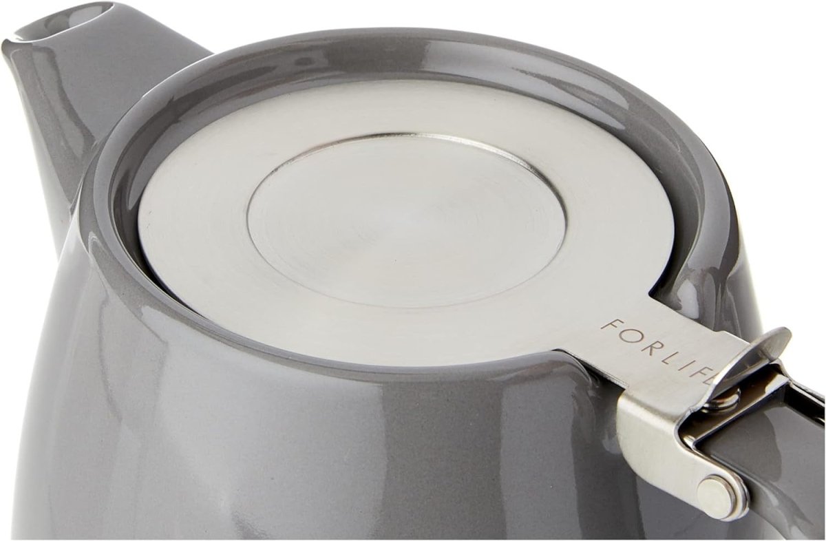Ceramic Teapot 530ml Grey Tea Pot Stainless Steel Infuser Lid - Kwikley