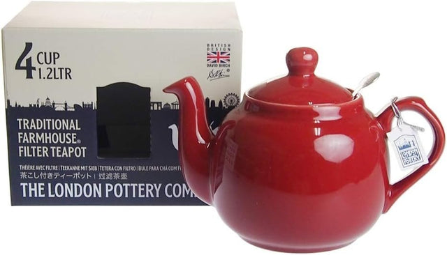 Ceramic Teapot with Infuser 1.2L Red Farmhouse Loose Leaf Tea Pot