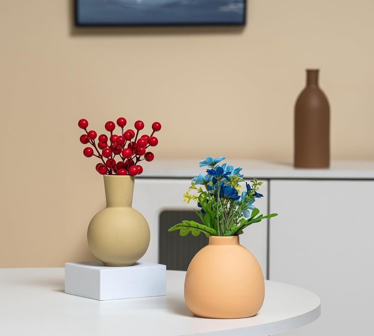 Ceramic Vase Set of 3 Modern Boho Decor Pampas Grass Table Display - Kwikley