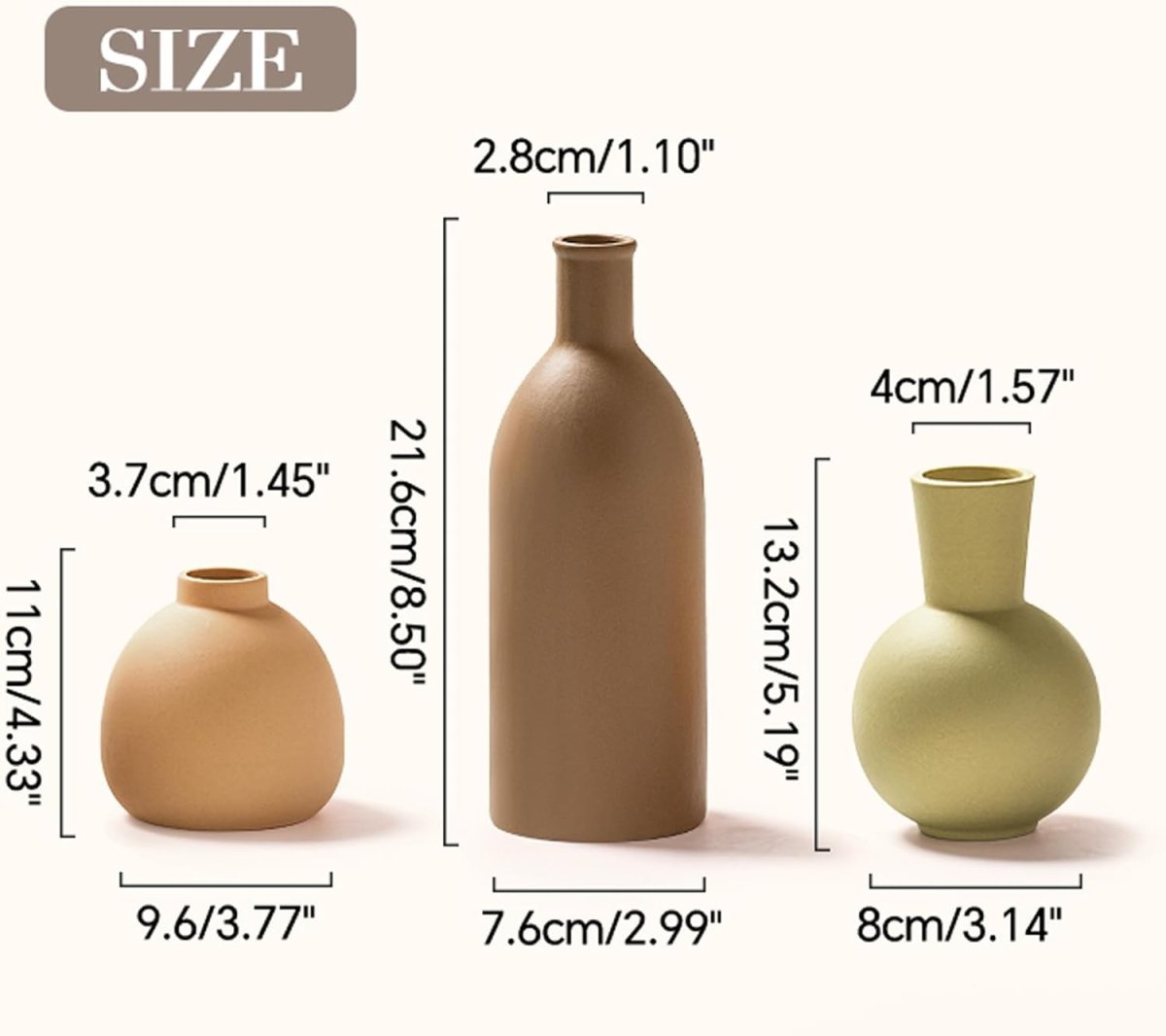 Ceramic Vase Set of 3 Modern Boho Decor Pampas Grass Table Display - Kwikley
