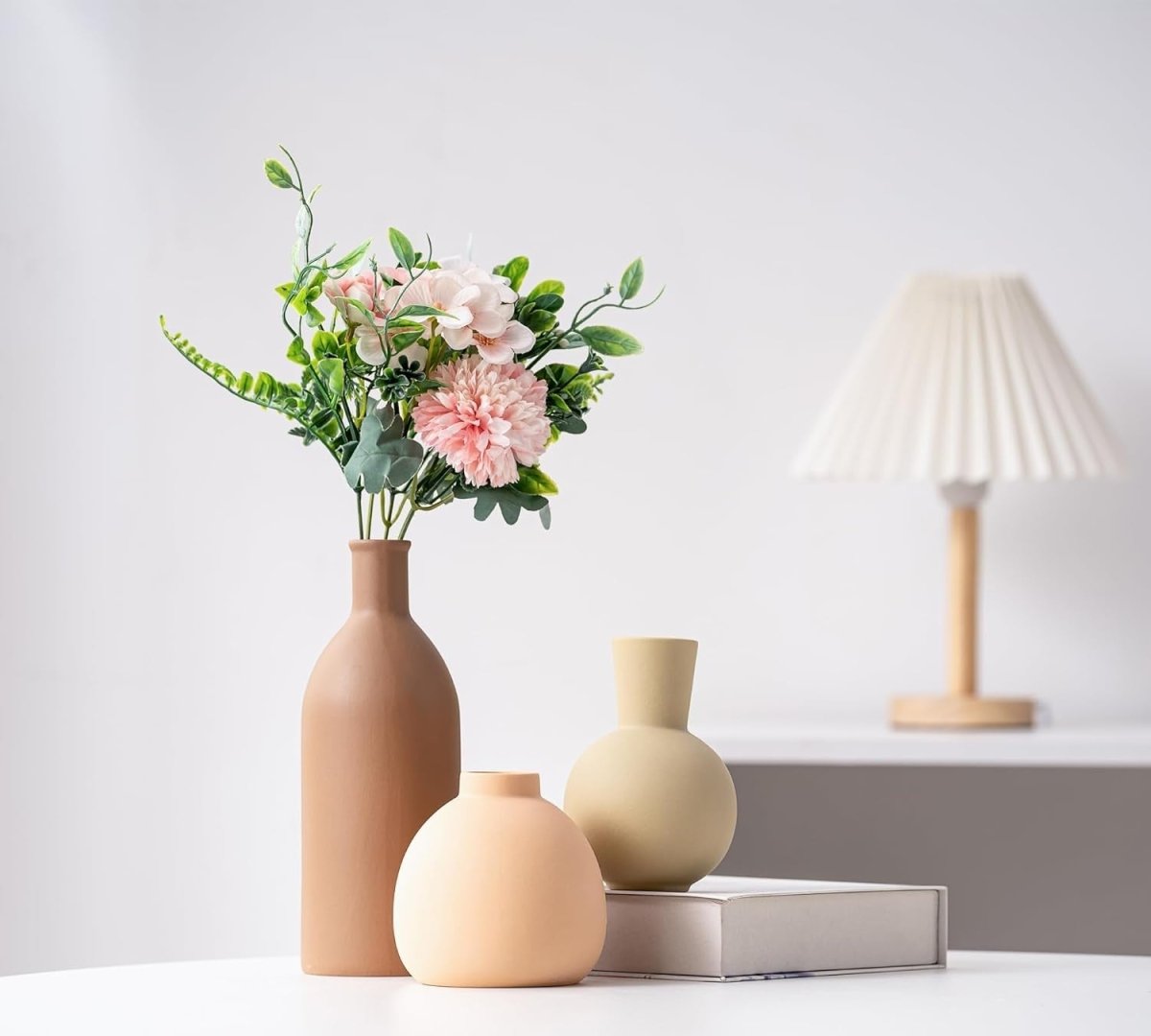 Ceramic Vase Set of 3 Modern Boho Decor Pampas Grass Table Display - Kwikley