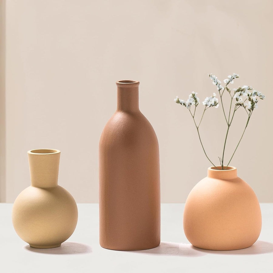 Ceramic Vase Set of 3 Modern Boho Decor Pampas Grass Table Display - Kwikley