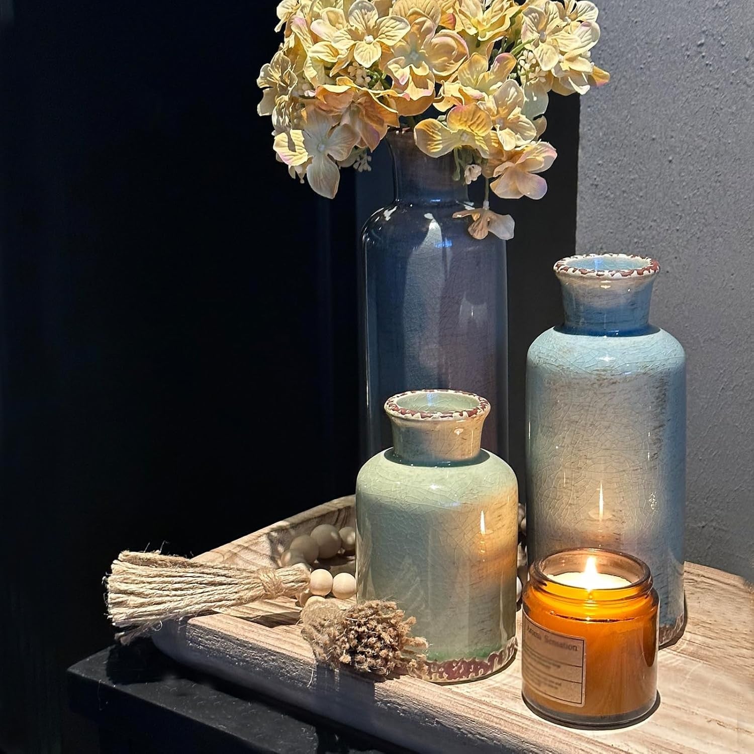 Ceramic Vase Set of 3 Rustic Farmhouse Decorative Vases for Home - Kwikley