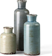 Ceramic Vase Set of 3 Rustic Farmhouse Decorative Vases for Home - Kwikley