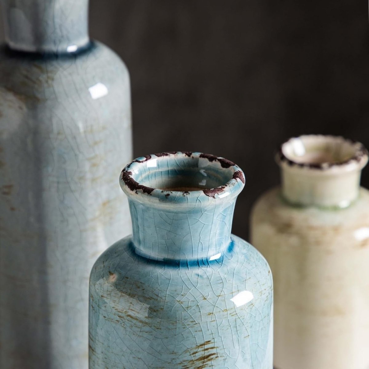Ceramic Vase Set of 3 Rustic Farmhouse Decorative Vases for Home - Kwikley