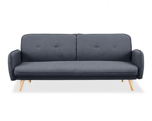Charcoal 3 Seater Fabric Sofa Bed Tufted Back Clic Clac Natural Wood Legs