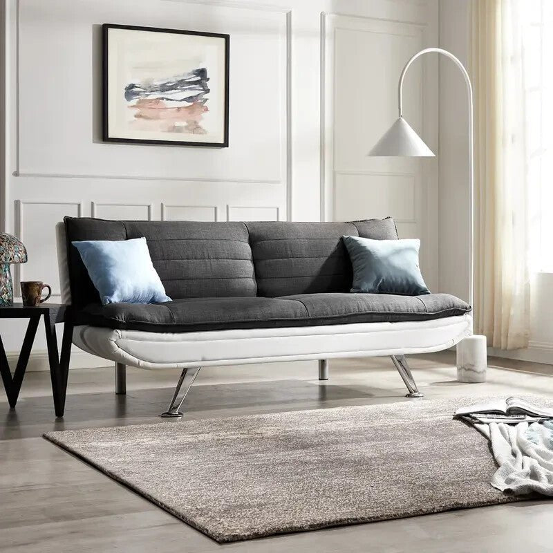 Charcoal Fabric Sofa Bed Futon 3 Seater Clic Clac White Faux Leather - Kwikley