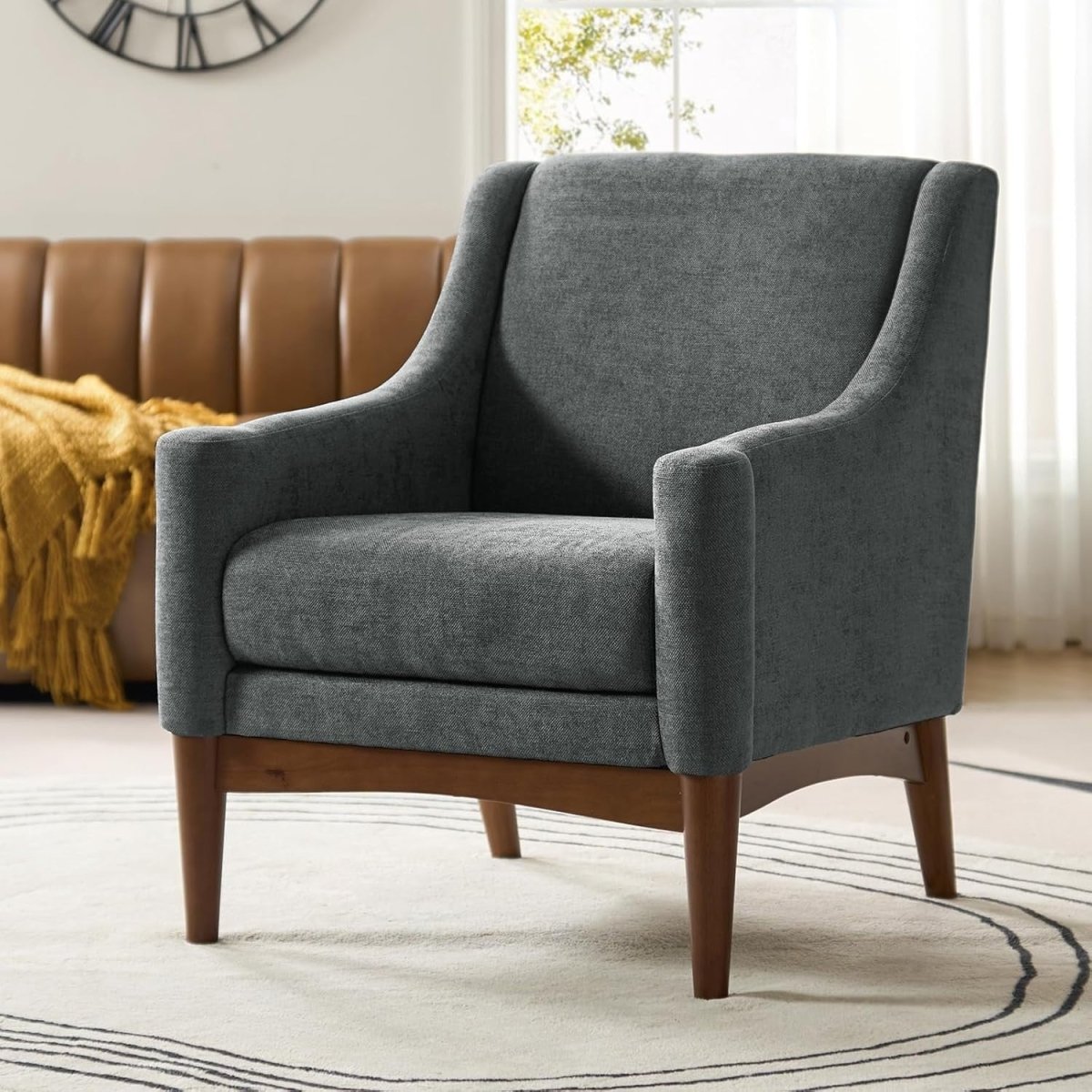 Charcoal Grey Fabric Accent Chair Upholstered Armchair for Bedroom Lounge - Kwikley