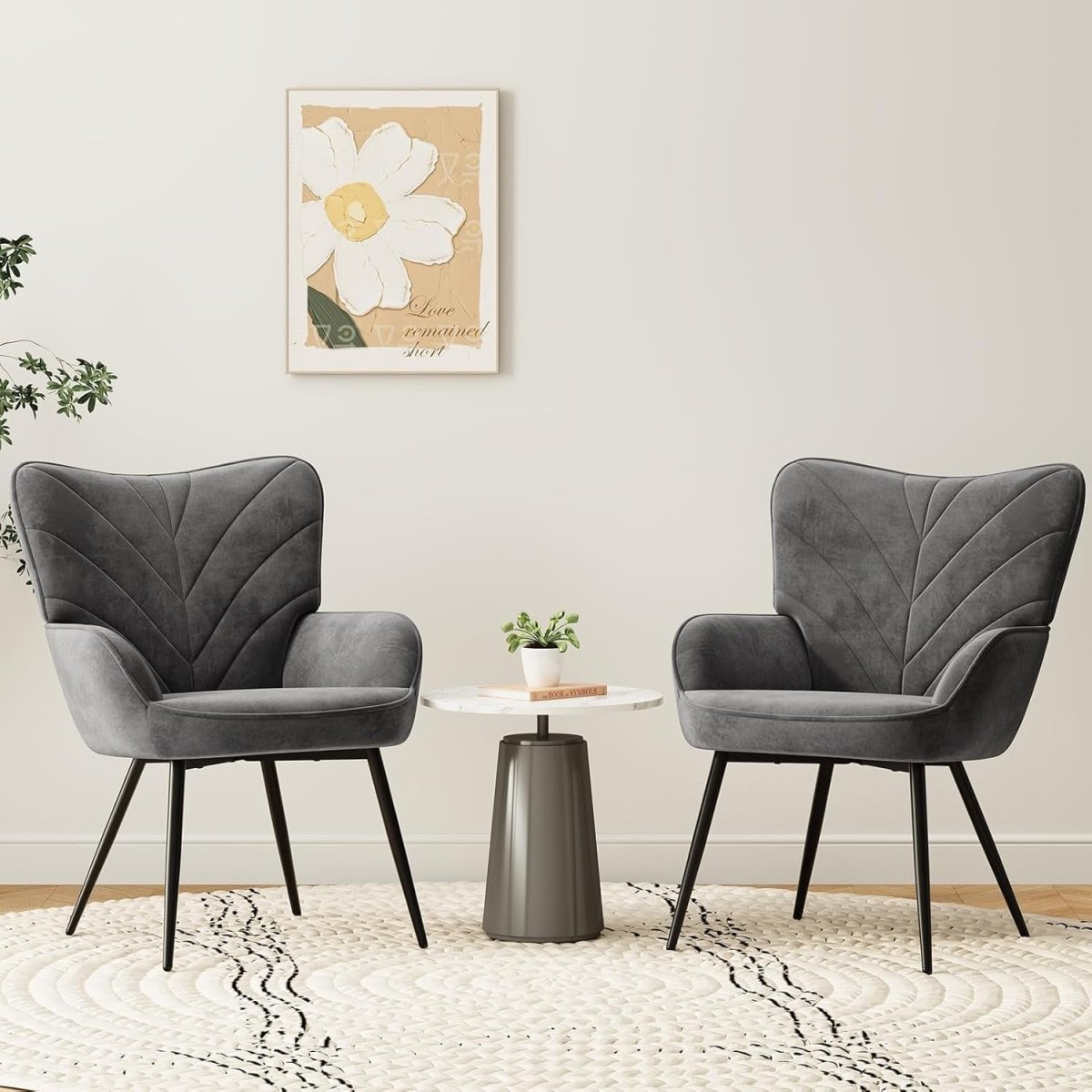 Charcoal Grey Velvet Accent Chair Wide Seat Metal Legs - Kwikley
