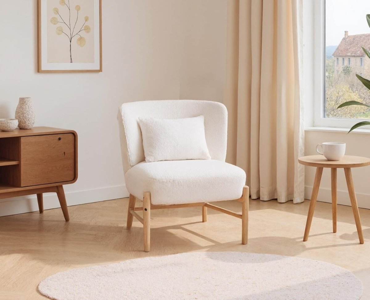 Chenille Accent Chair White Armless Tub Chair with Pillow - Kwikley