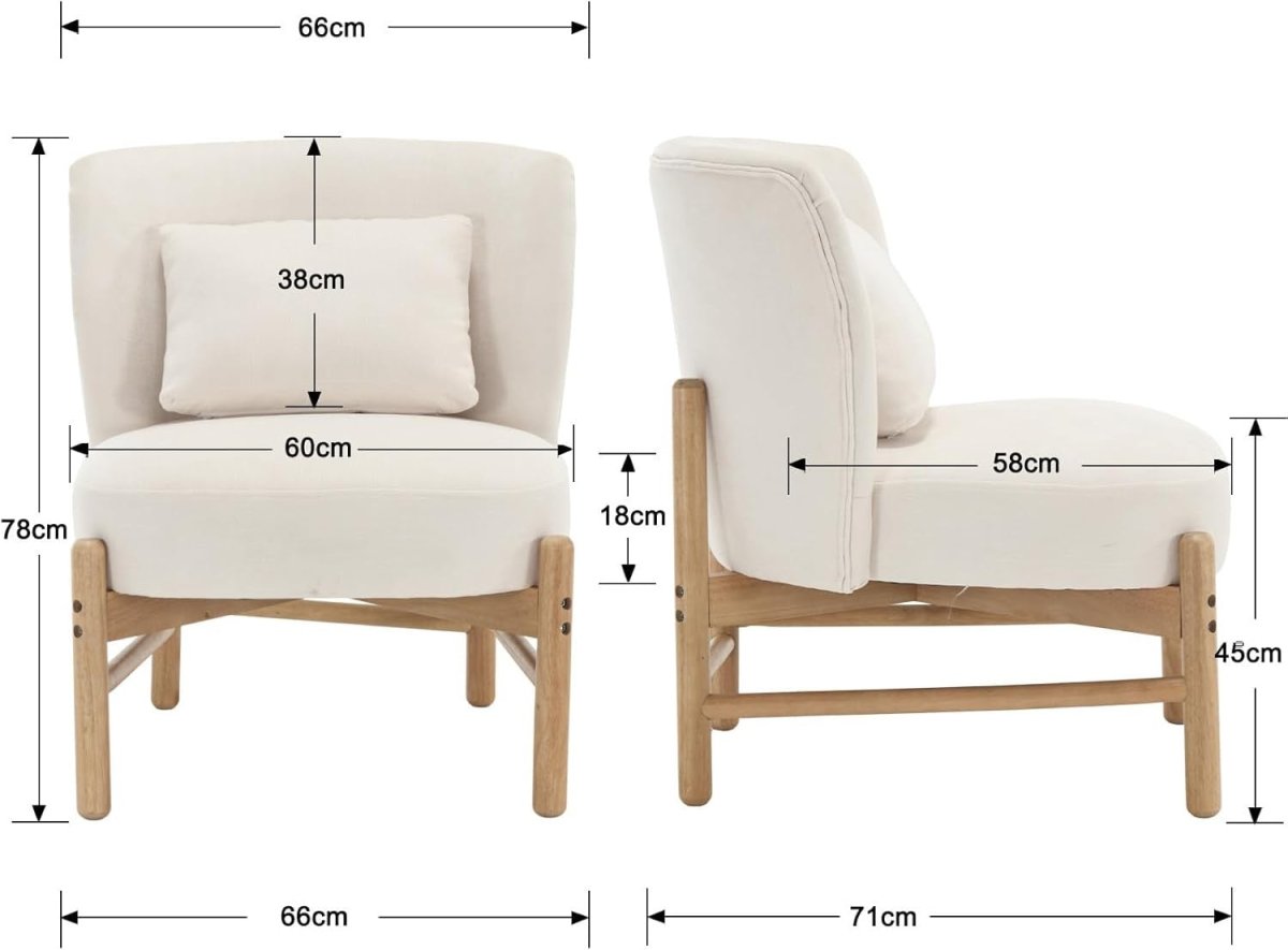 Chenille Accent Chair White Armless Tub Chair with Pillow - Kwikley
