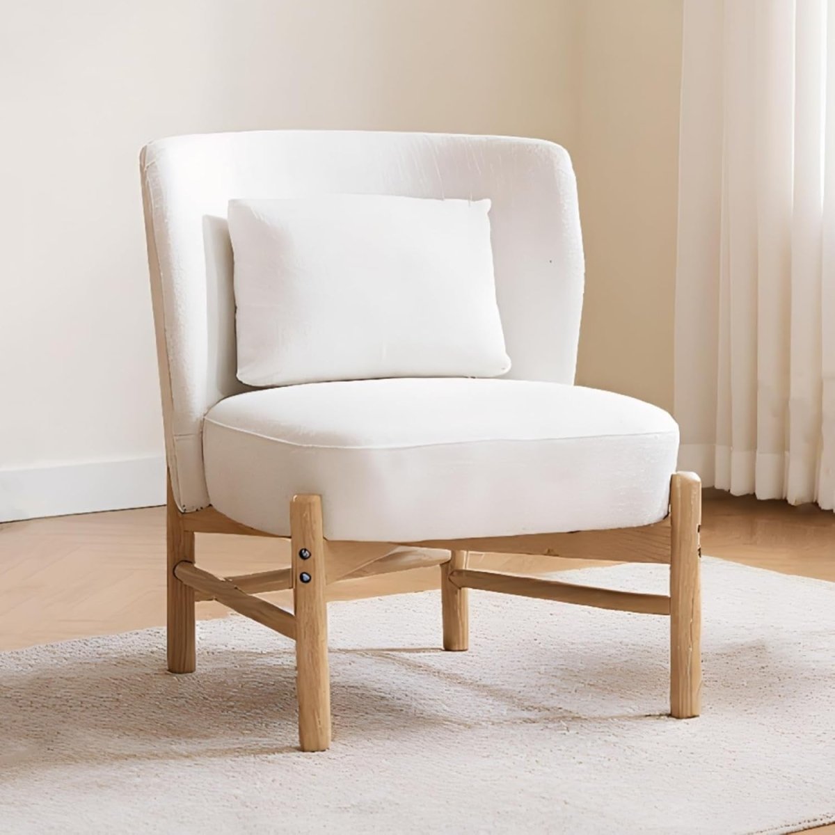 Chenille Accent Chair White Armless Tub Chair with Pillow - Kwikley